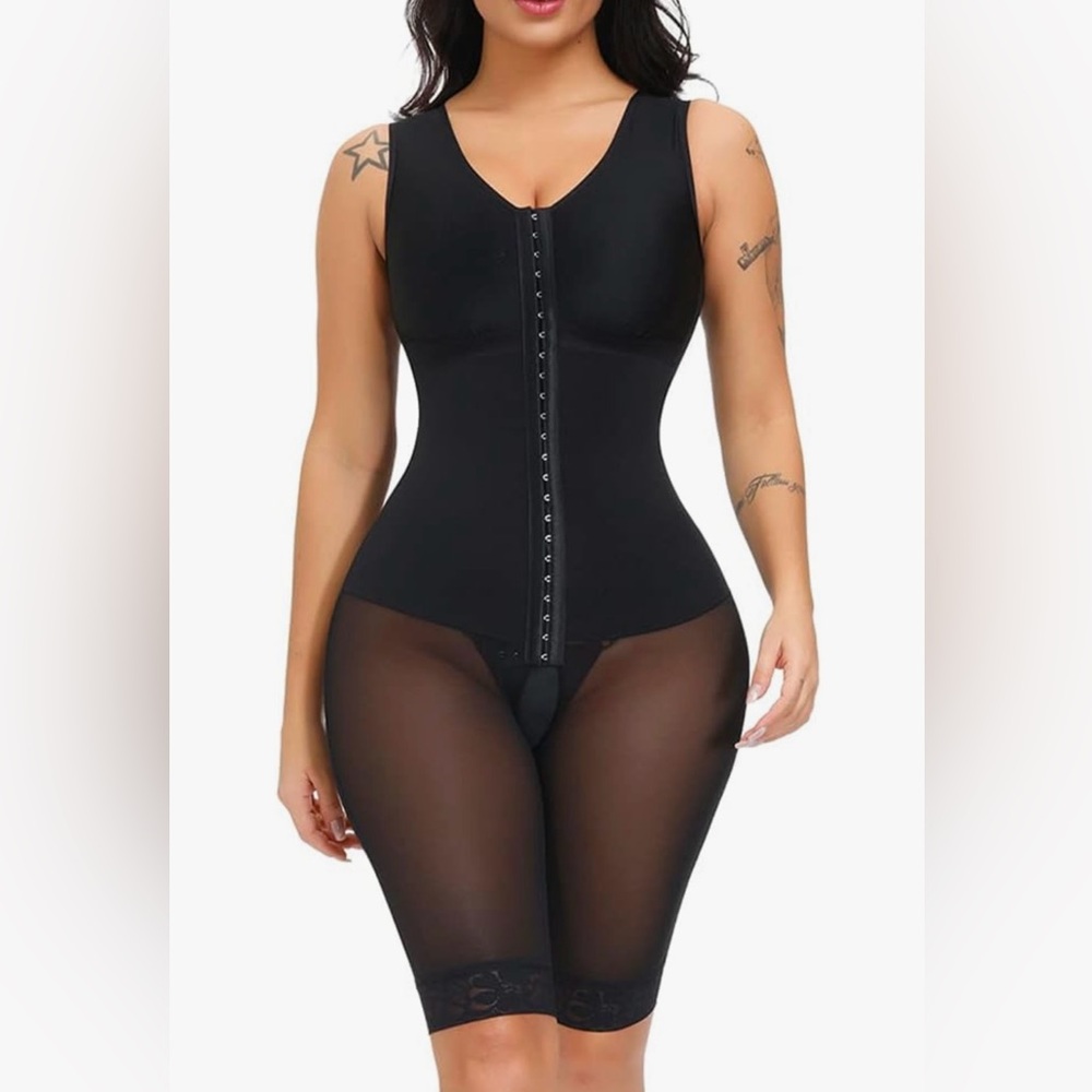 Black Shapewear Bodysuit with Compression Seamless Design for Post Op Control